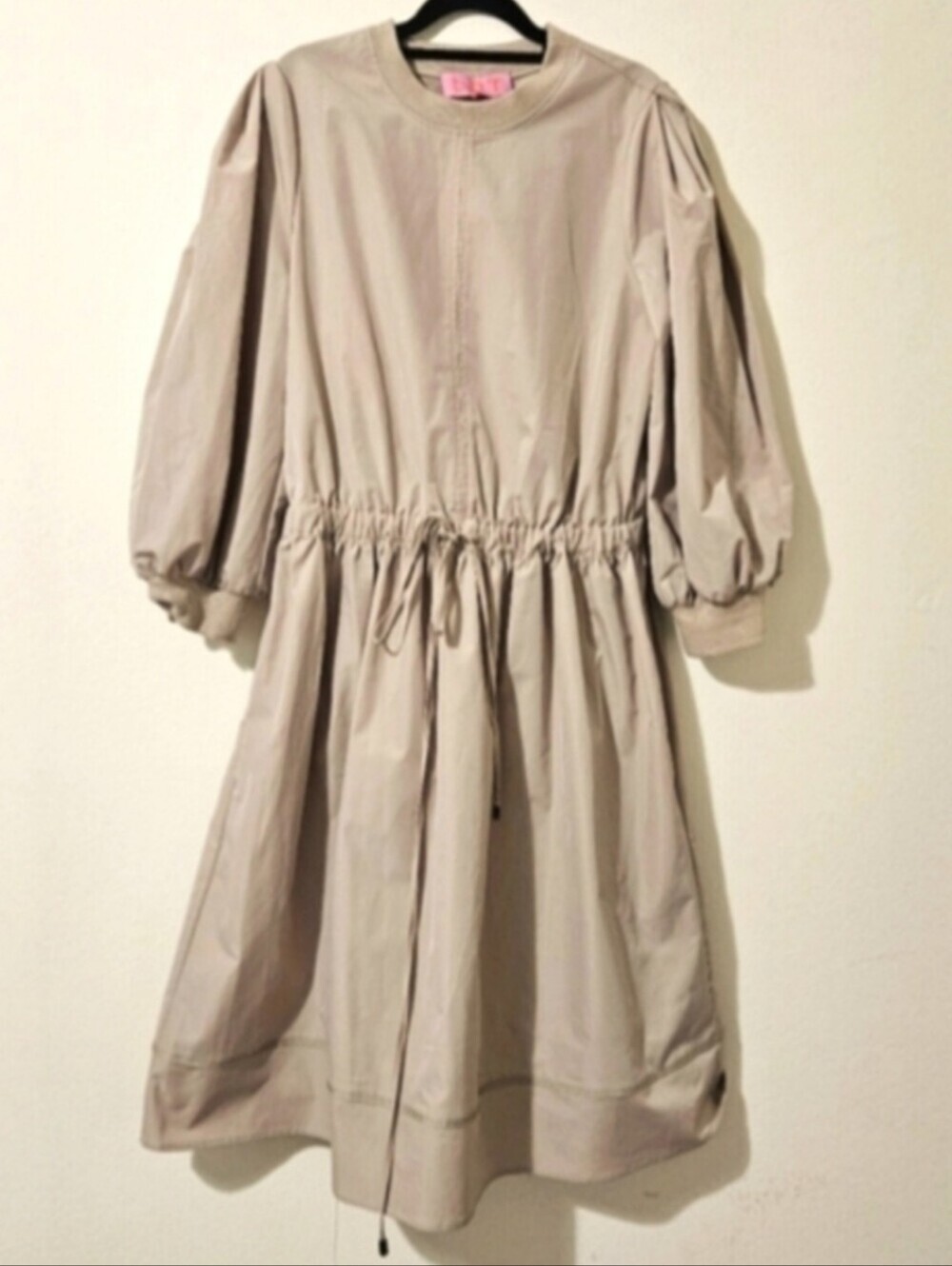 LDT Anna Khaki Drawstring Puff Sleeve Dress